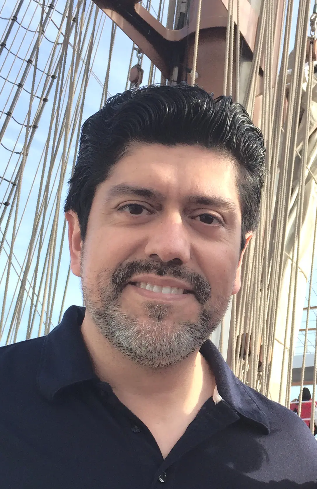 Jose Santos aboard a sailing ship